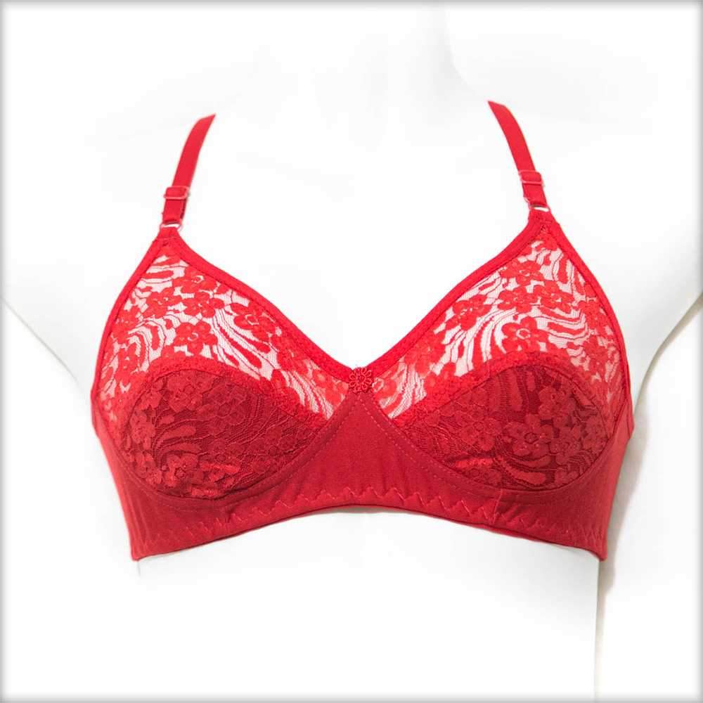 Red Non-Padded Net Bra
