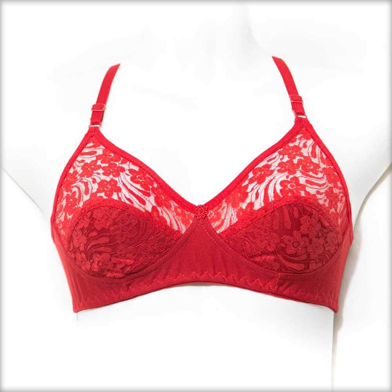 Red Non-Padded Net Bra