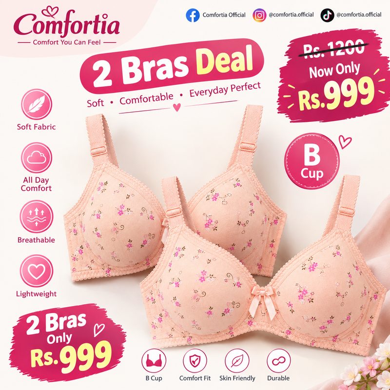Printed Comfort Bra – 2 Bras for Rs. 999 | Comfortia Pakistan