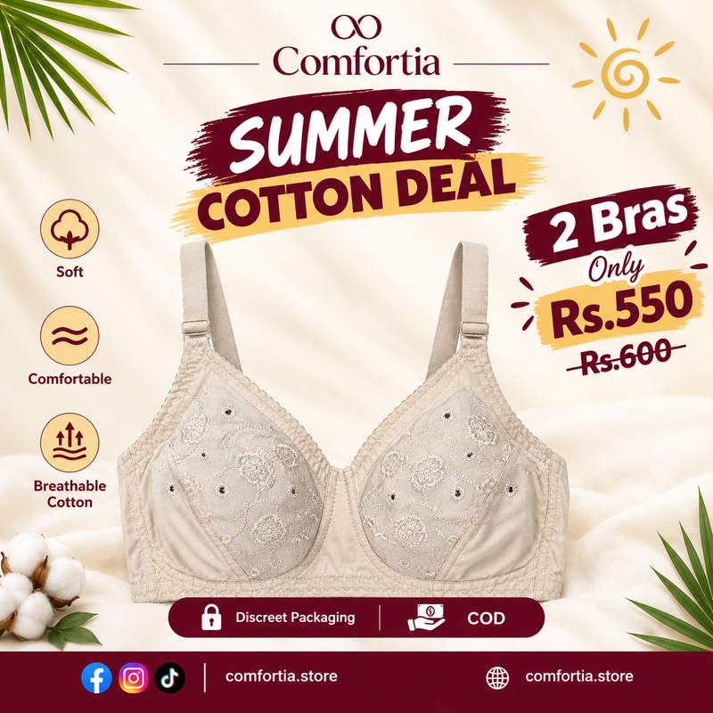 Summer Cotton Deal – 2 Bras Only Rs.550 | Soft & Comfortable Cotton Bra