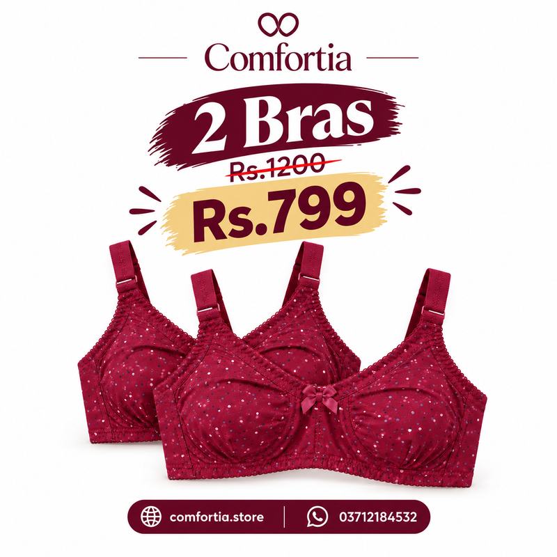 Comfortia Maroon Polka Bra – 2 Bras Deal | Rs.799